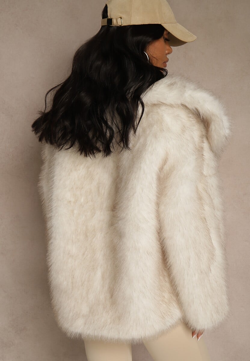 Biała Dwurzędowa Kurtka Futerko Oversize Nenalla 3