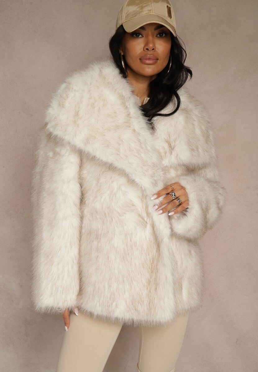 Biała Dwurzędowa Kurtka Futerko Oversize Nenalla 1