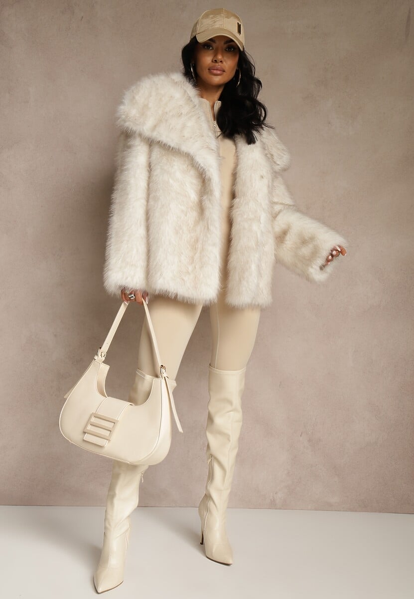 Biała Dwurzędowa Kurtka Futerko Oversize Nenalla 2