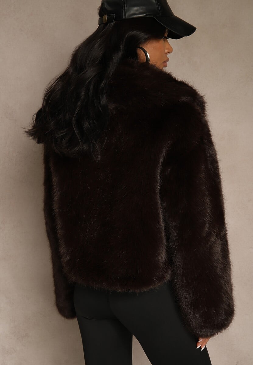 Brązowa Kurtka Futerko Ozdobione Kołnierzem Wedarea 3