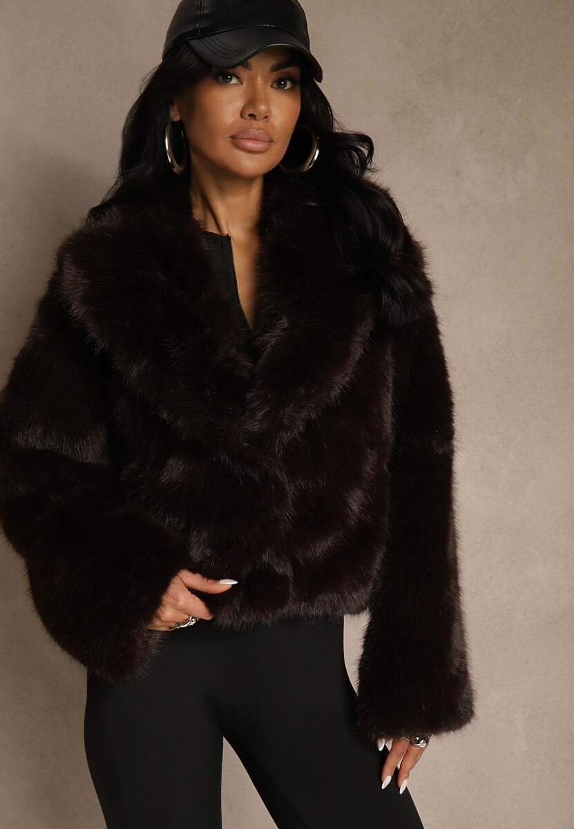 Brązowa Kurtka Futerko Ozdobione Kołnierzem Wedarea 1