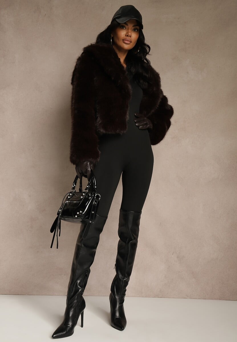 Brązowa Kurtka Futerko Ozdobione Kołnierzem Wedarea 2