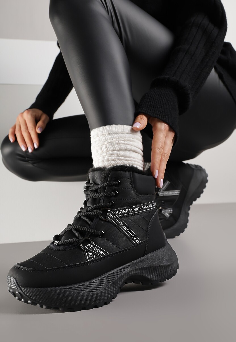 Czarne Sportowe Śniegowce Chunky na Platformie Ishweda 2