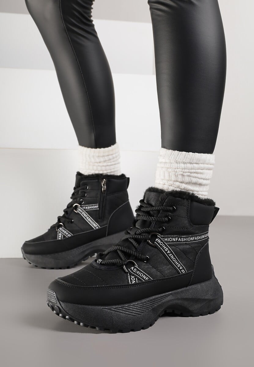 Czarne Sportowe Śniegowce Chunky na Platformie Ishweda 3