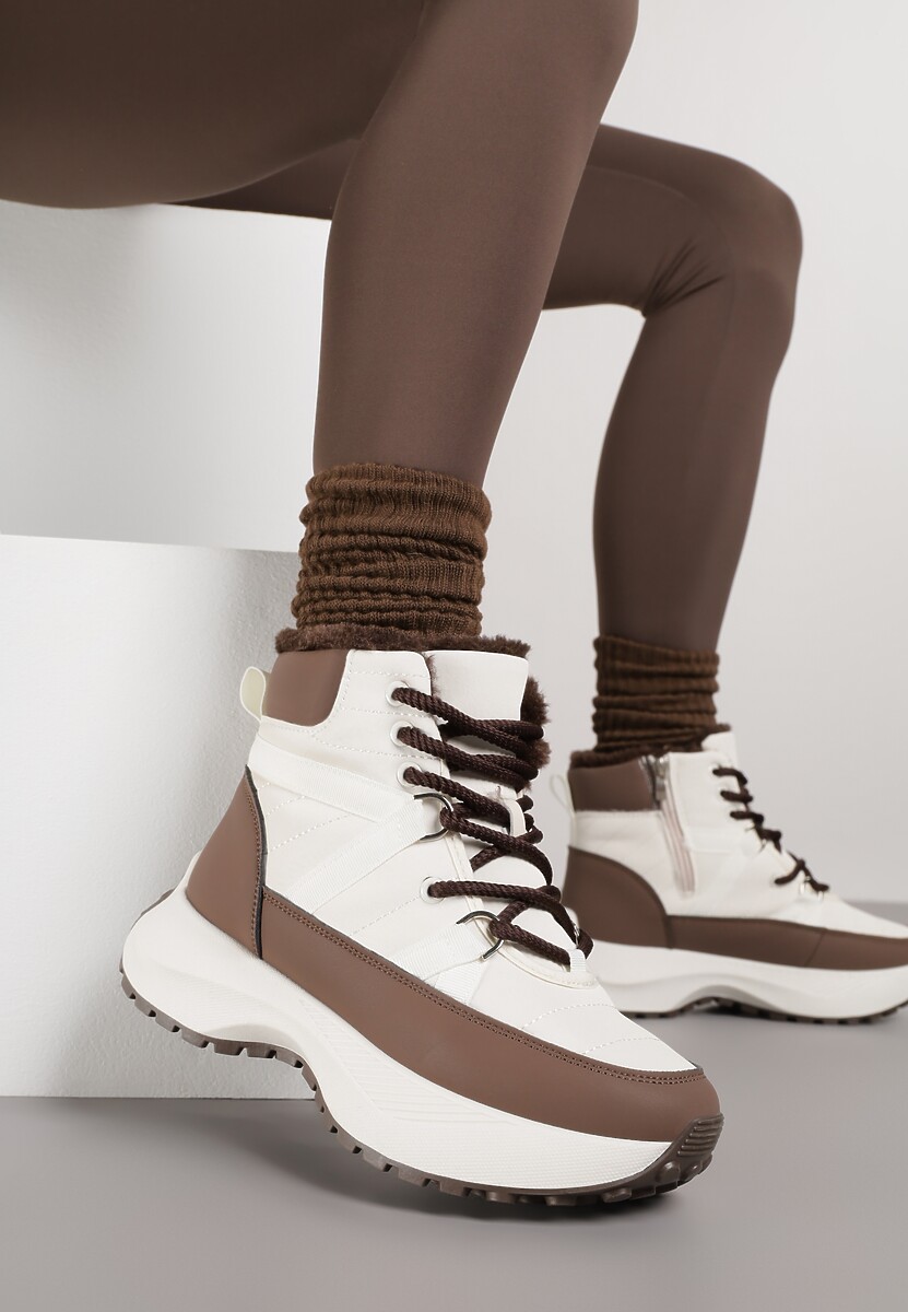 Beżowo-Brązowe Sportowe Śniegowce Chunky na Platformie Ishweda 1