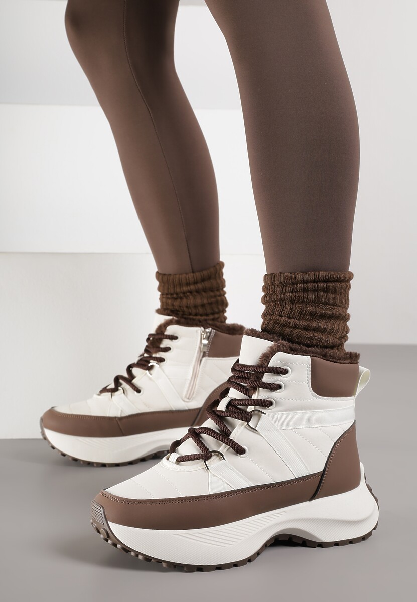 Beżowo-Brązowe Sportowe Śniegowce Chunky na Platformie Ishweda 2