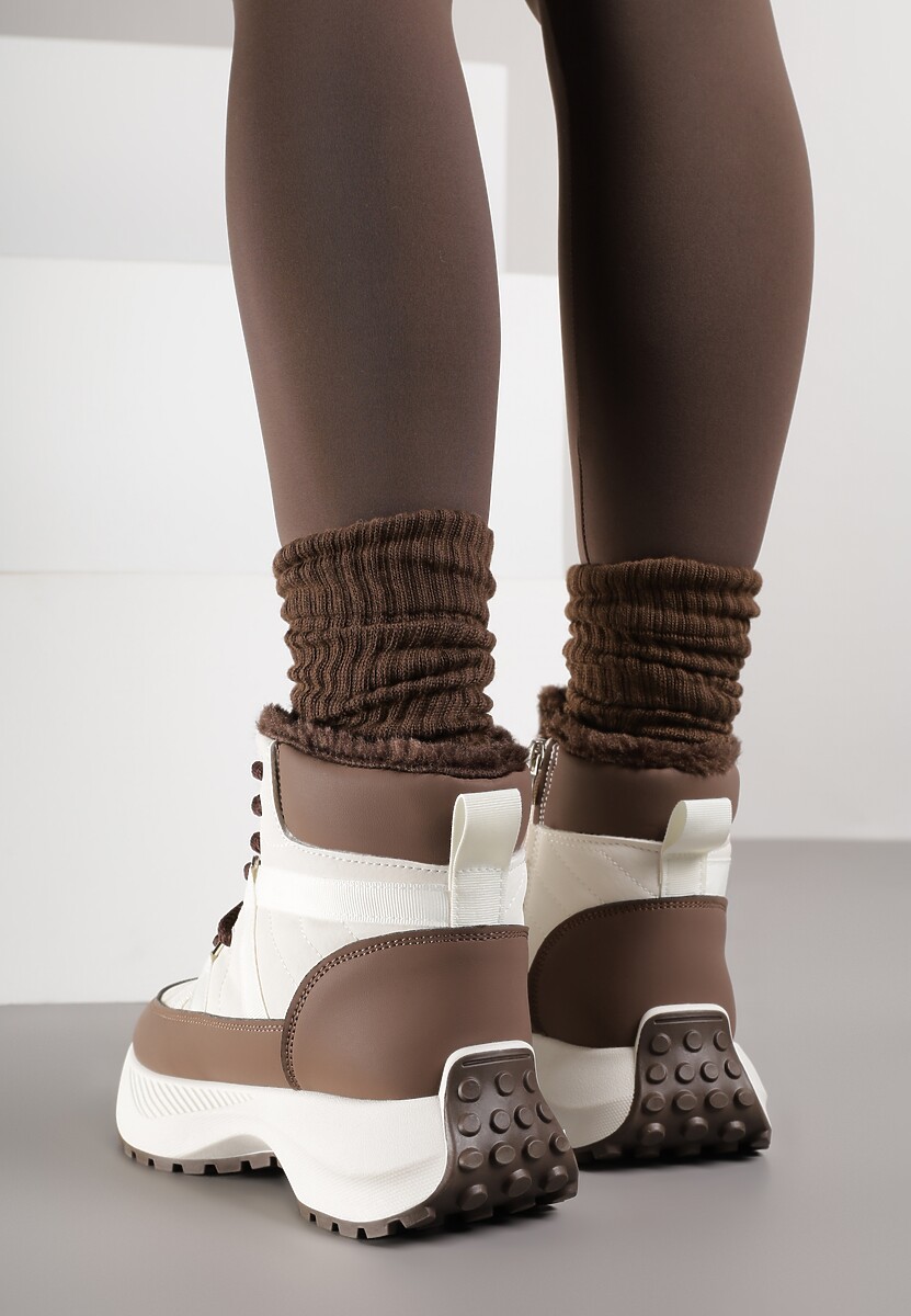 Beżowo-Brązowe Sportowe Śniegowce Chunky na Platformie Ishweda 3