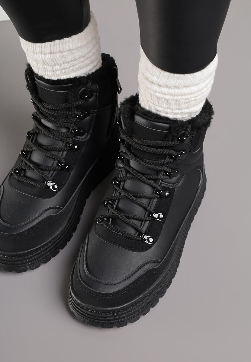 Czarne Sneakersy w Stylu Traperów na Platformie Ewedora 3