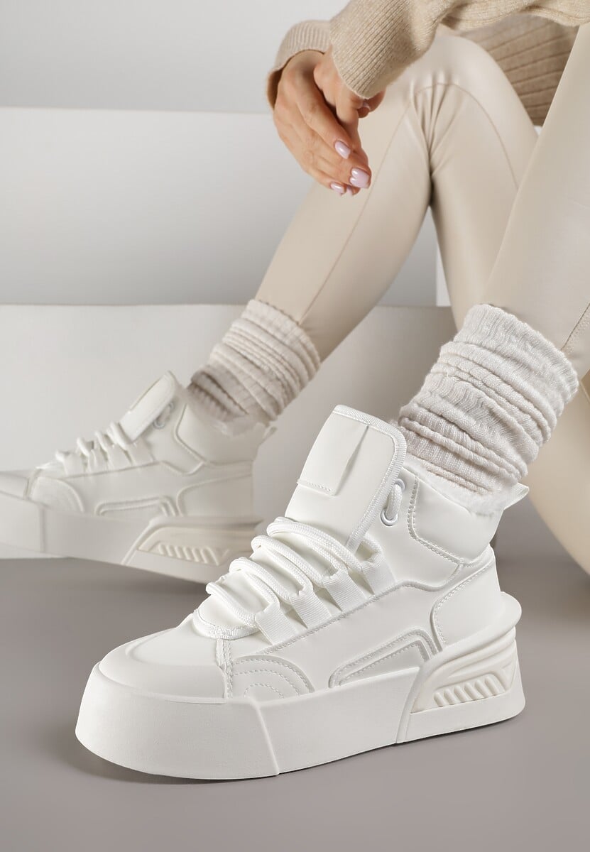 Białe Sneakersy z Ociepleniem na Platformie z Tłoczeniem Newedela 1