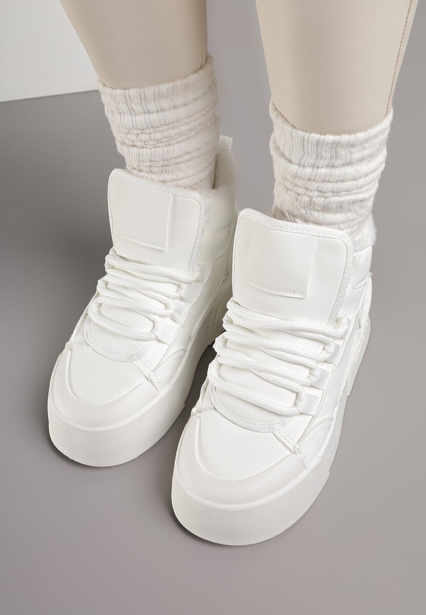 Białe Sneakersy z Ociepleniem na Platformie z Tłoczeniem Newedela 3