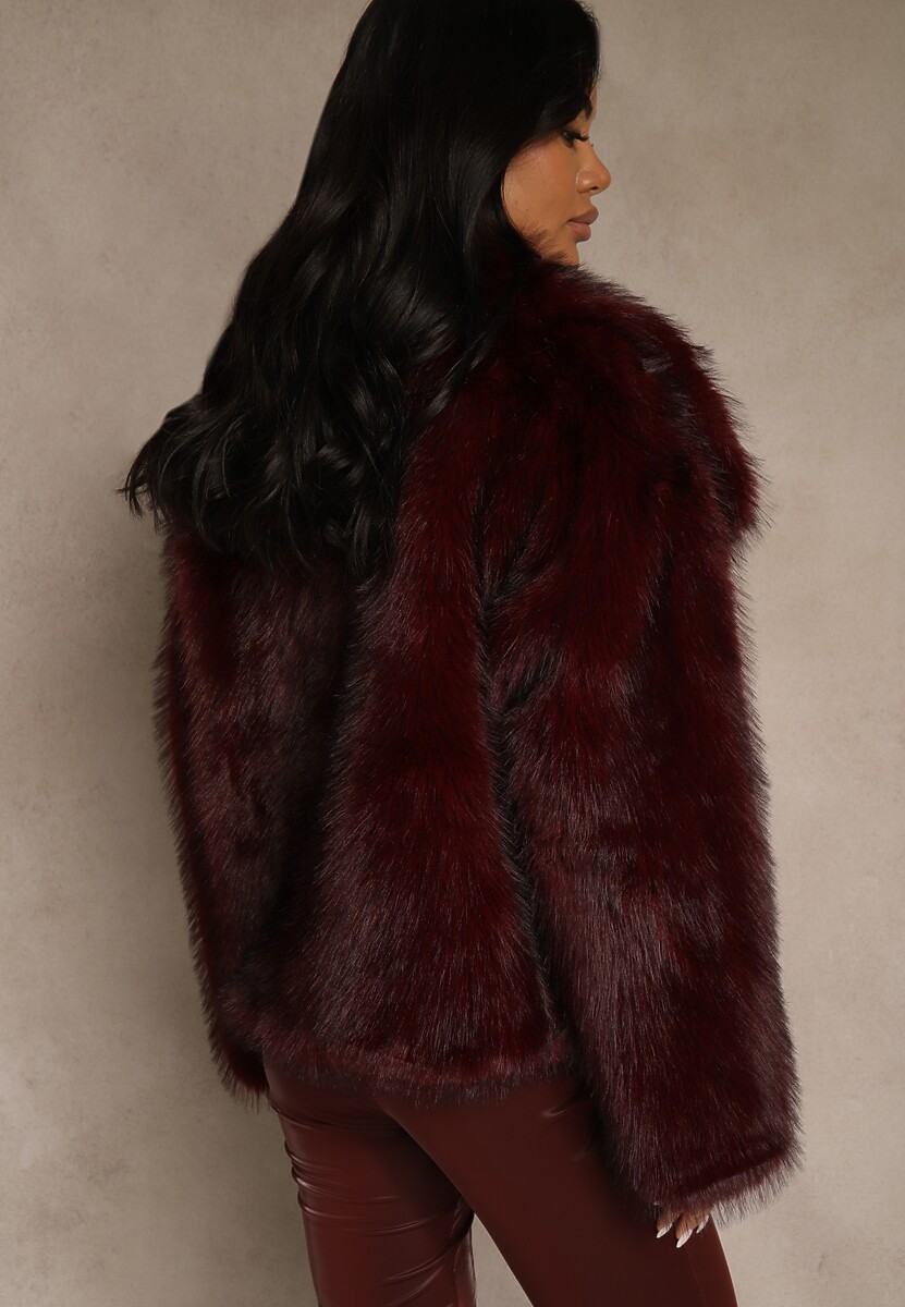 Bordowa Elegancka Kurtka Futerko z Kołnierzem Vertirida 3