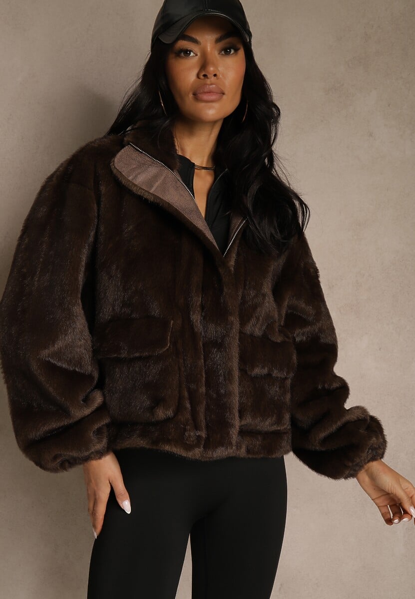 Brązowa Kurtka Futerko z Ozdobnymi Kieszeniami Vetiline 1