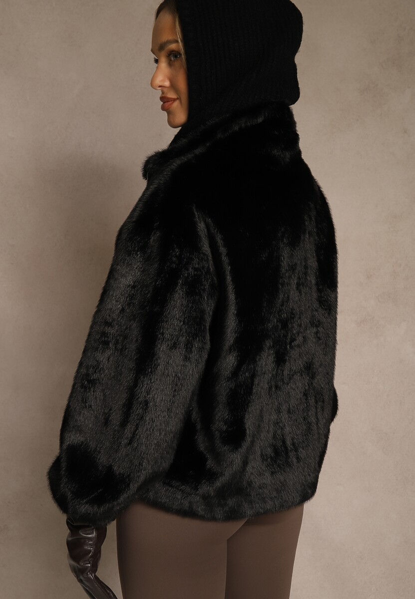 Czarna Kurtka Futerko z Ozdobnymi Kieszeniami Vetiline 3