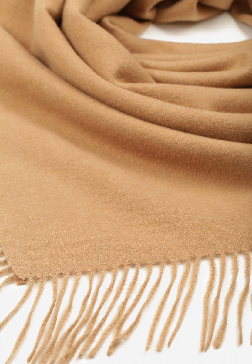 Brązowy Bawełniano-Wiskozowy Szalik w Kształcie Trójkąta z Frędzlami Vetisara 2