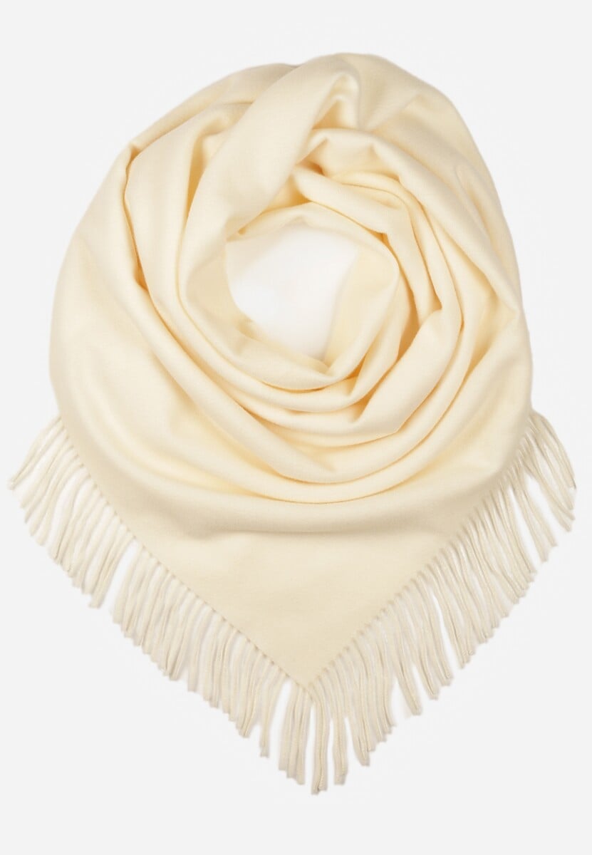 Jasnobeżowy Bawełniano-Wiskozowy Szalik w Kształcie Trójkąta z Frędzlami Vetisara 1