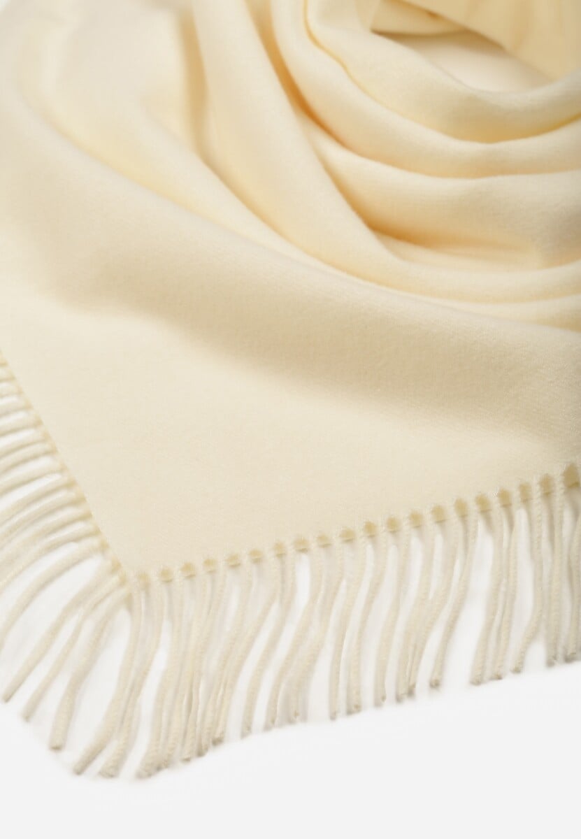 Jasnobeżowy Bawełniano-Wiskozowy Szalik w Kształcie Trójkąta z Frędzlami Vetisara 2