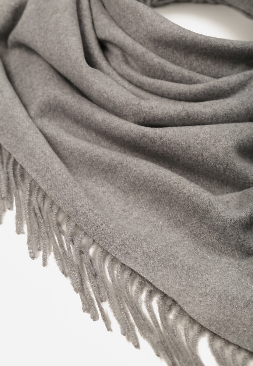 Szary Bawełniano-Wiskozowy Szalik w Kształcie Trójkąta z Frędzlami Vetisara 2