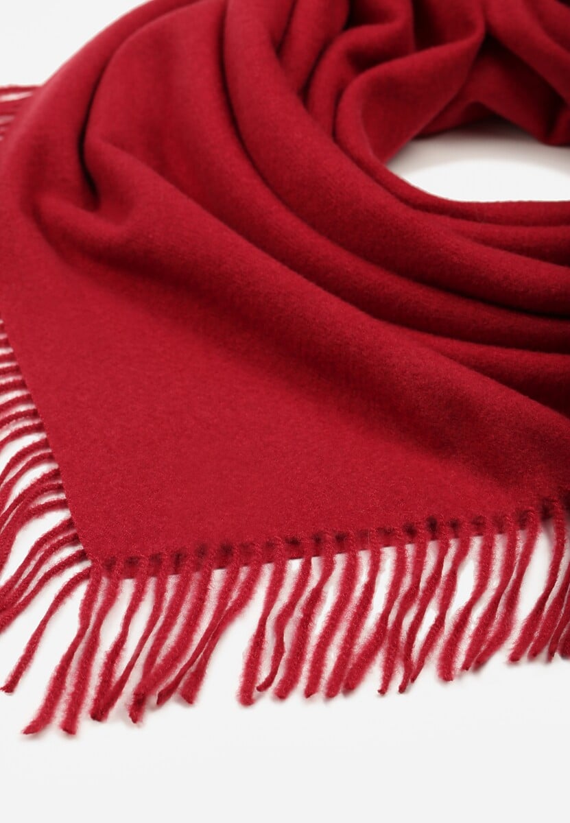 Bordowy Bawełniano-Wiskozowy Szalik w Kształcie Trójkąta z Frędzlami Vetisara 2