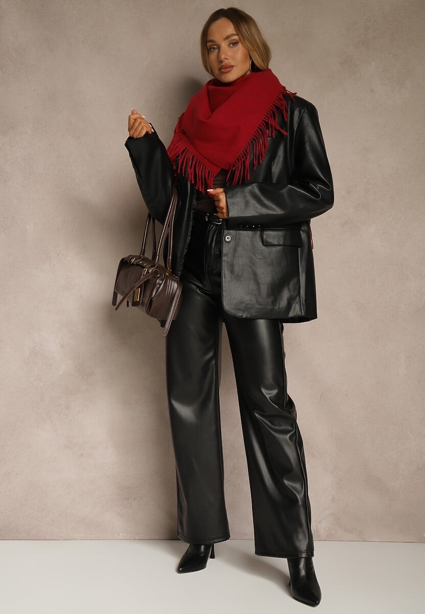 Bordowy Bawełniano-Wiskozowy Szalik w Kształcie Trójkąta z Frędzlami Vetisara 2