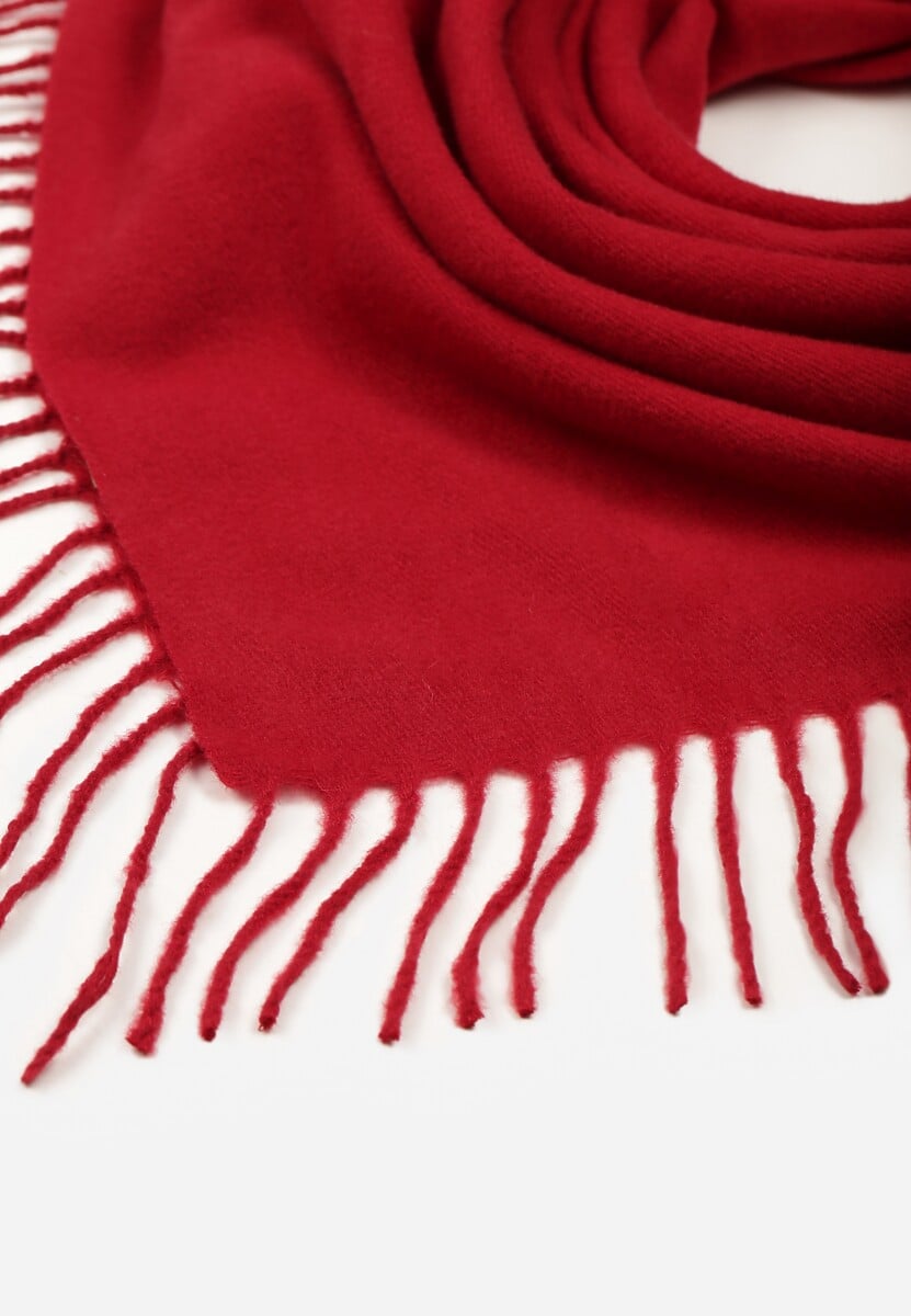 Czerwony Klasyczny Szalik Zakończony Frędzlami Vetiele 2