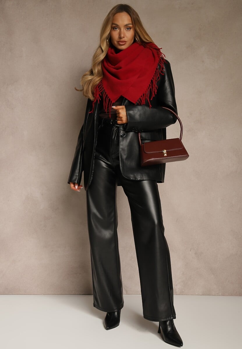 Czerwony Klasyczny Szalik Zakończony Frędzlami Vetiele 2