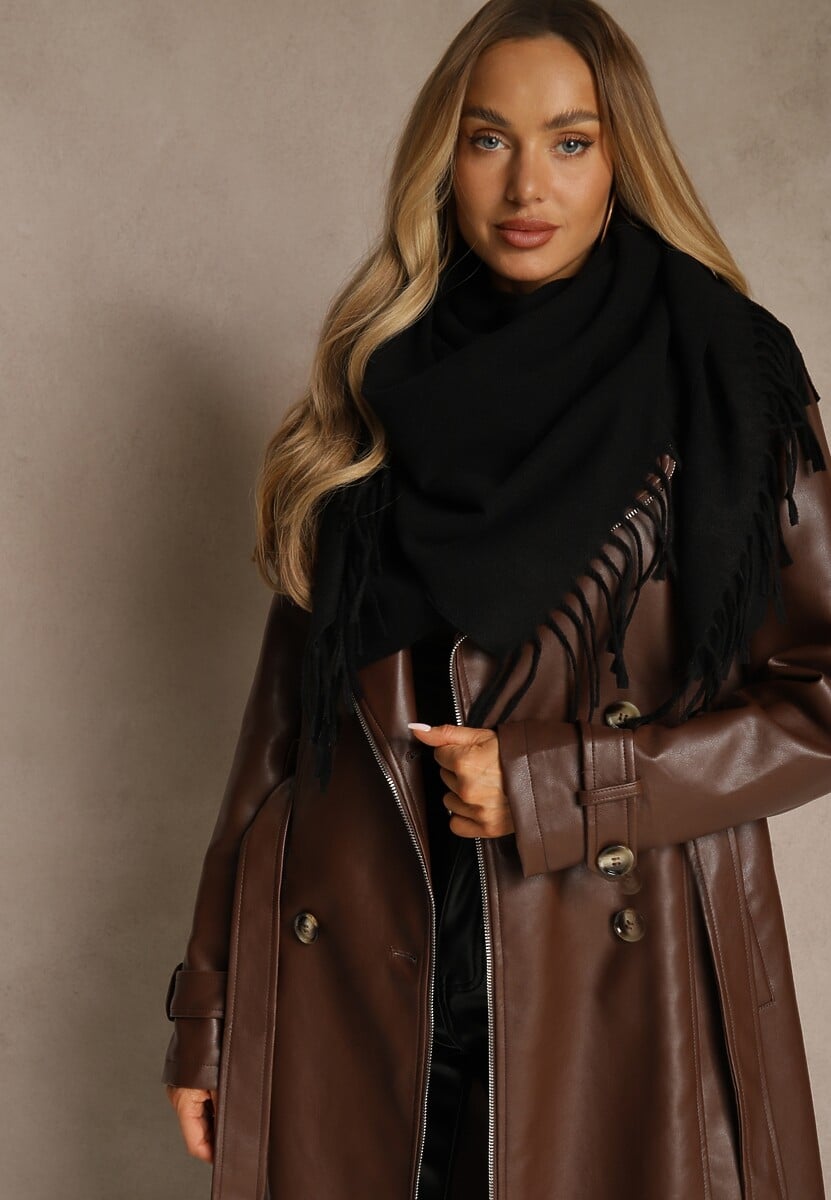 Czarny Klasyczny Szalik Zakończony Frędzlami Vetiele 1