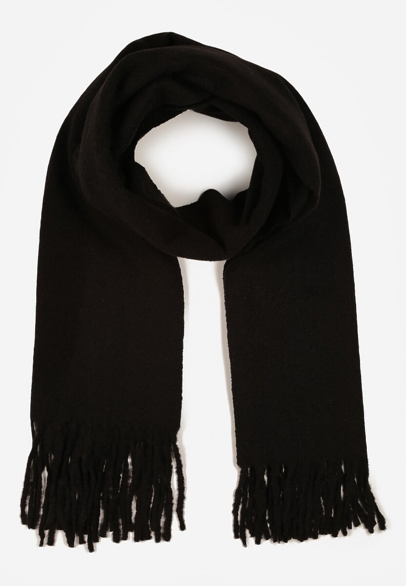 Czarny Gładki Szalik z Frędzlami Vetimare 1