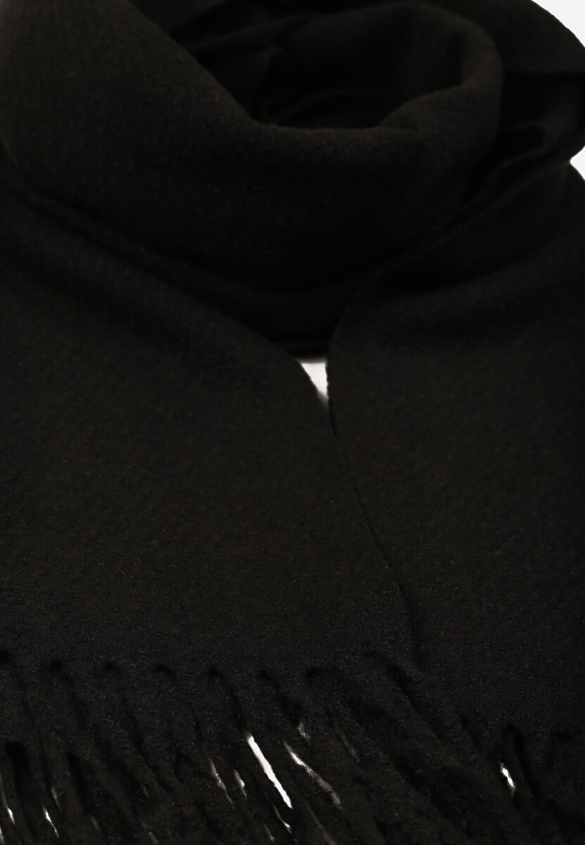 Czarny Gładki Szalik z Frędzlami Vetimare 2