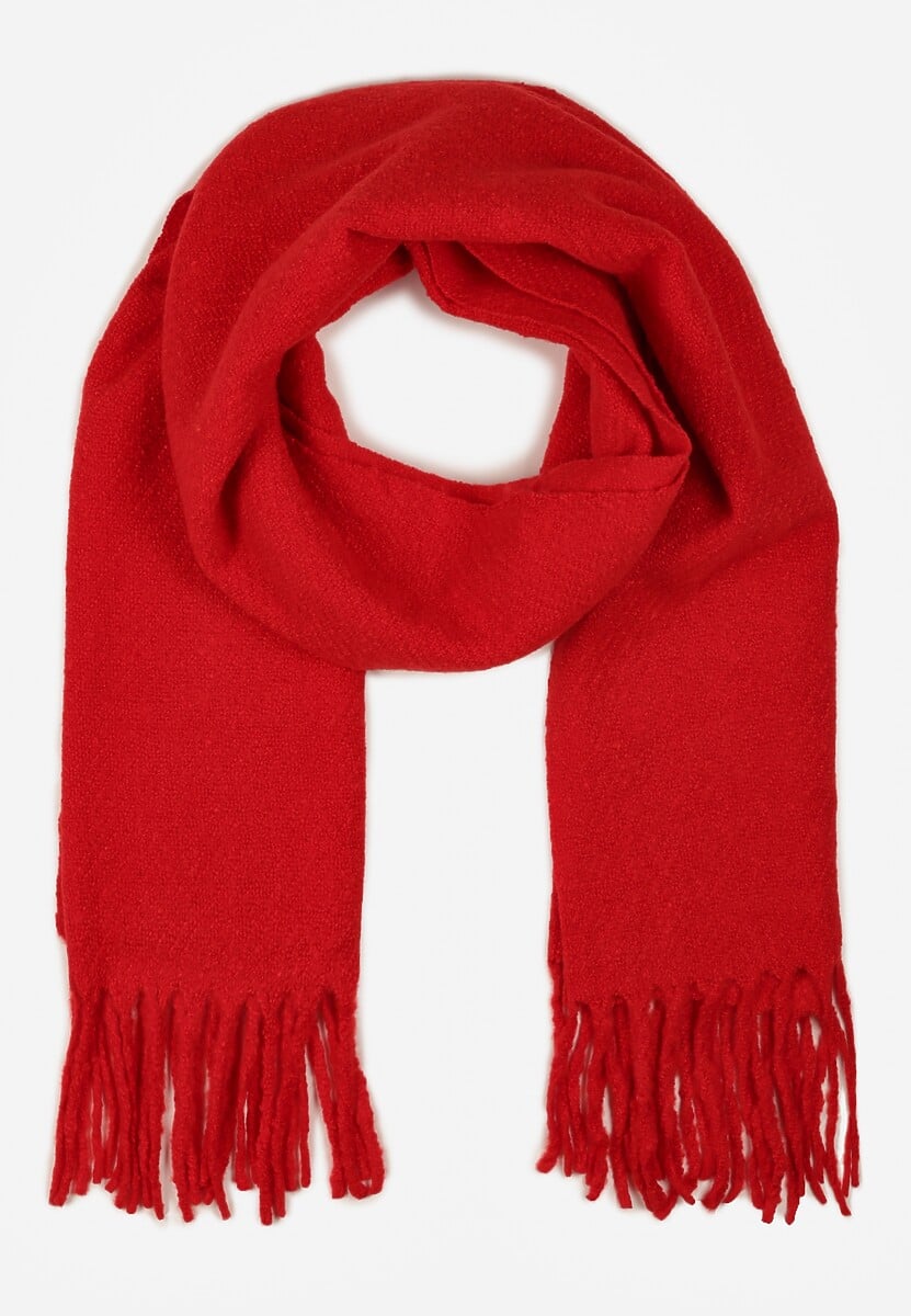 Czerwony Gładki Szalik z Frędzlami Vetimare 1