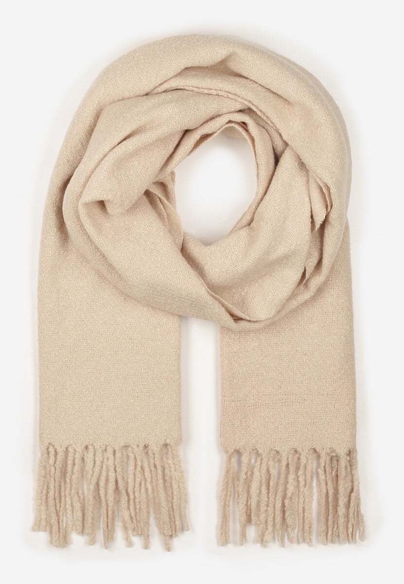 Beżowy Gładki Szalik z Frędzlami Vetimare 1