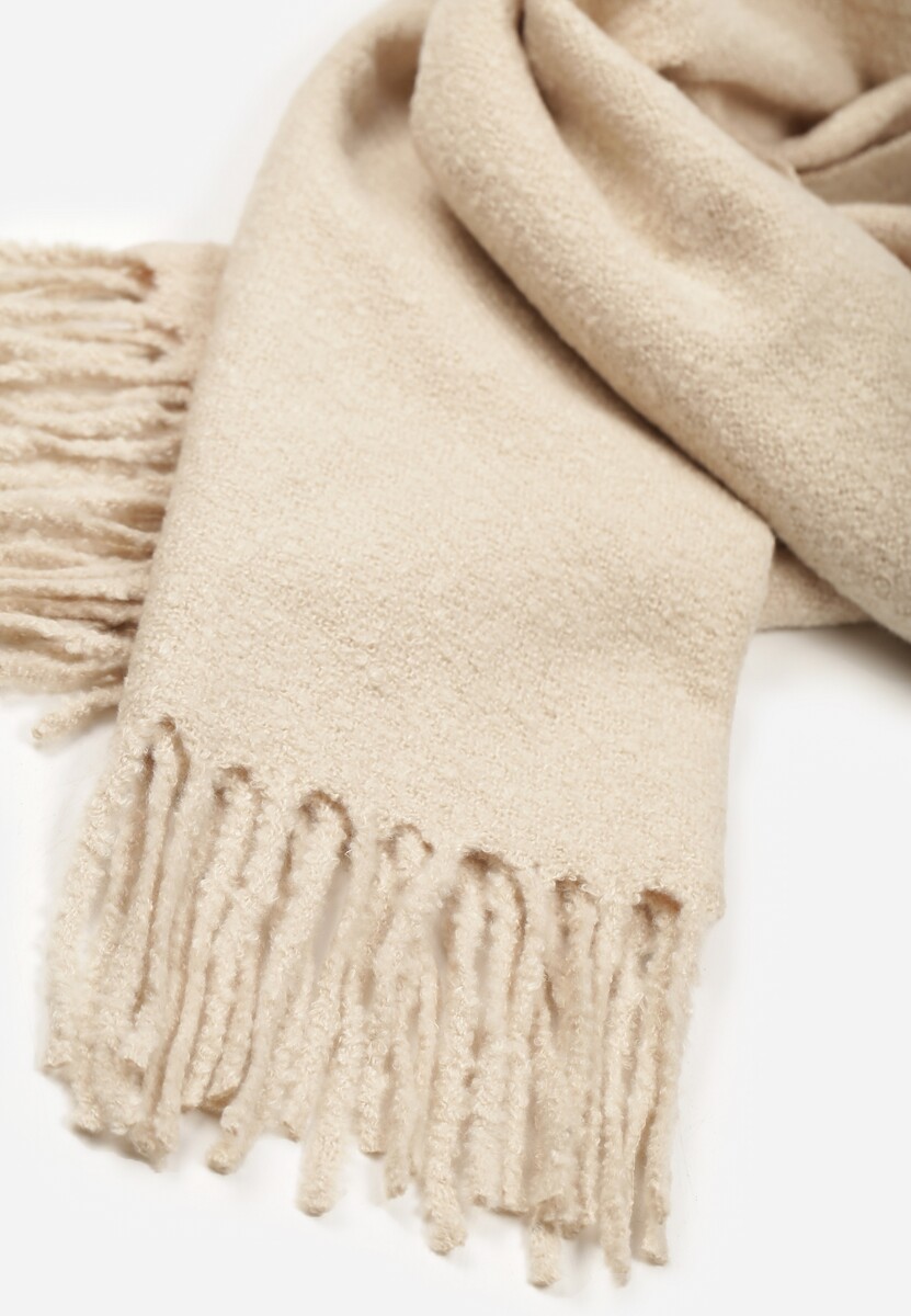 Beżowy Gładki Szalik z Frędzlami Vetimare 2