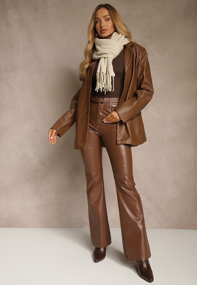 Beżowy Gładki Szalik z Frędzlami Vetimare 2