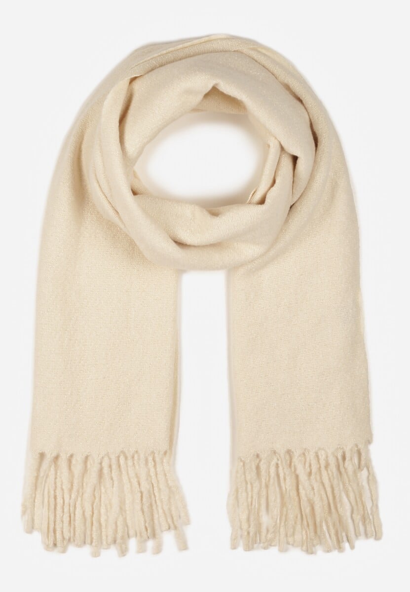 Jasnobeżowy Gładki Szalik z Frędzlami Vetimare 1