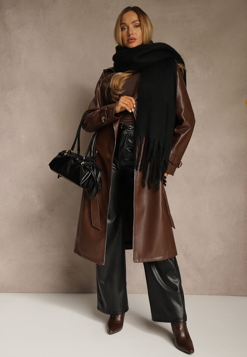 Czarny Szalik Ozdobiony Frędzlami Owedela 2