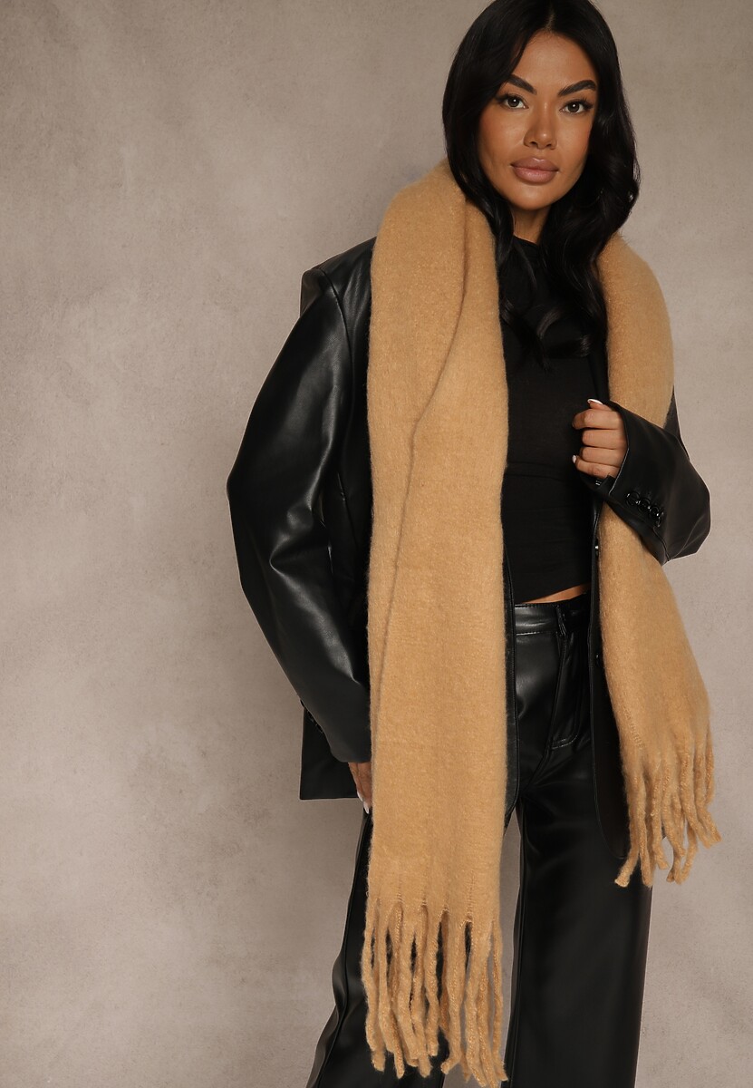 Jasnobrązowy Szalik Ozdobiony Frędzlami Owedela 1