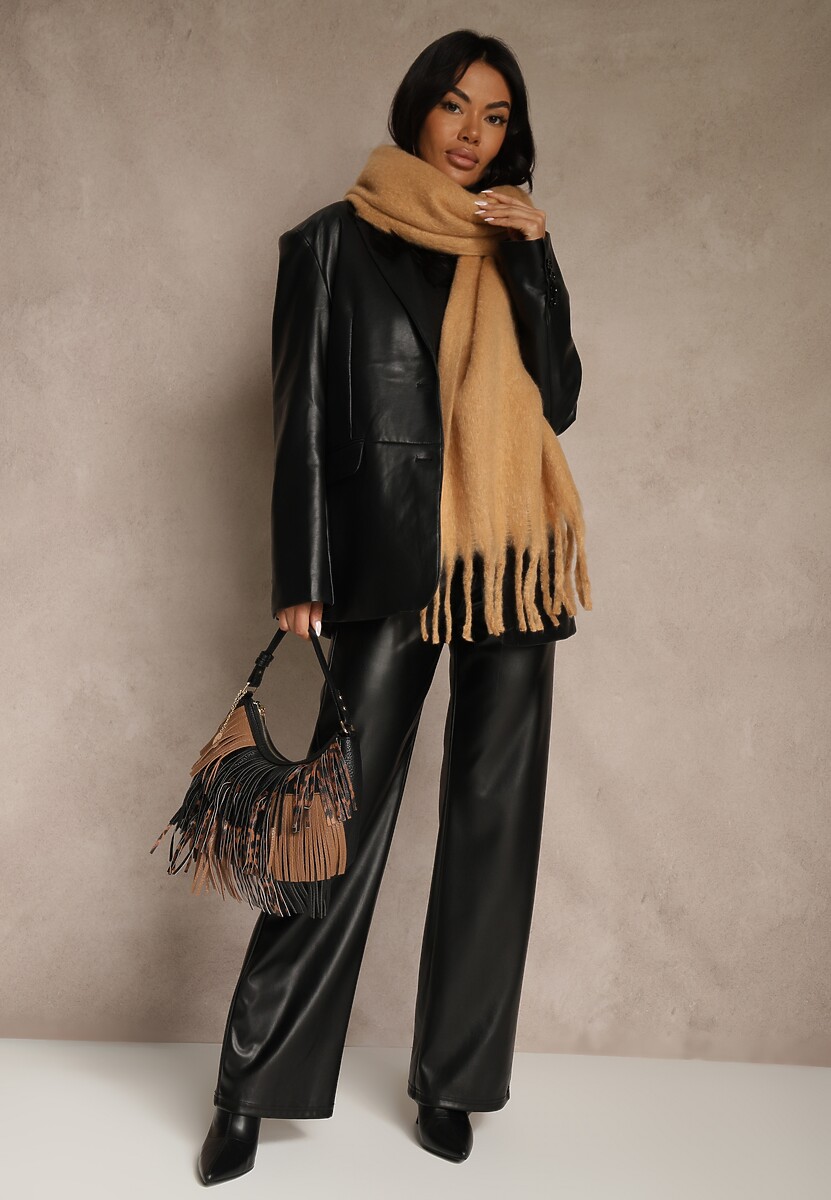 Jasnobrązowy Szalik Ozdobiony Frędzlami Owedela 2