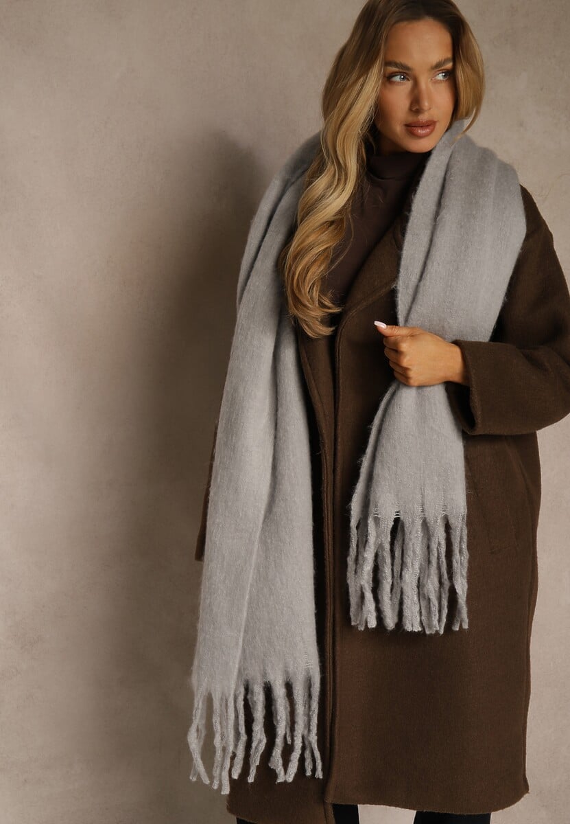 Szary Szalik Ozdobiony Frędzlami Owedela 2