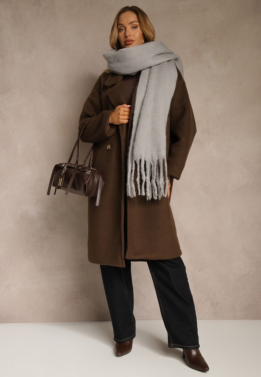 Szary Szalik Ozdobiony Frędzlami Owedela 1