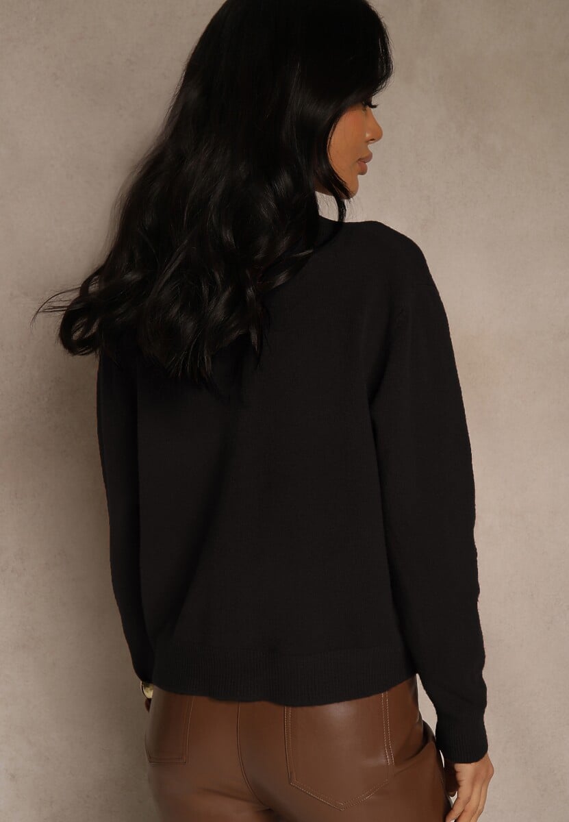 Czarny Kardigan na Guziki z Domieszką Kaszmiru Vetiella 3