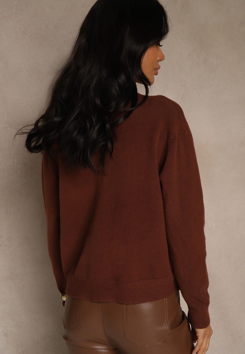 Brązowy Kardigan na Guziki z Domieszką Kaszmiru Vetiella 3