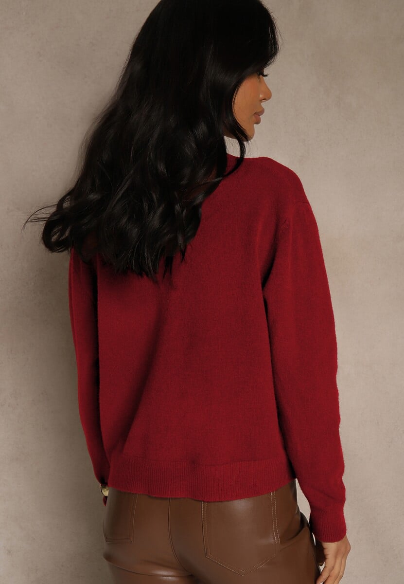 Bordowy Kardigan na Guziki z Domieszką Kaszmiru Vetiella 3