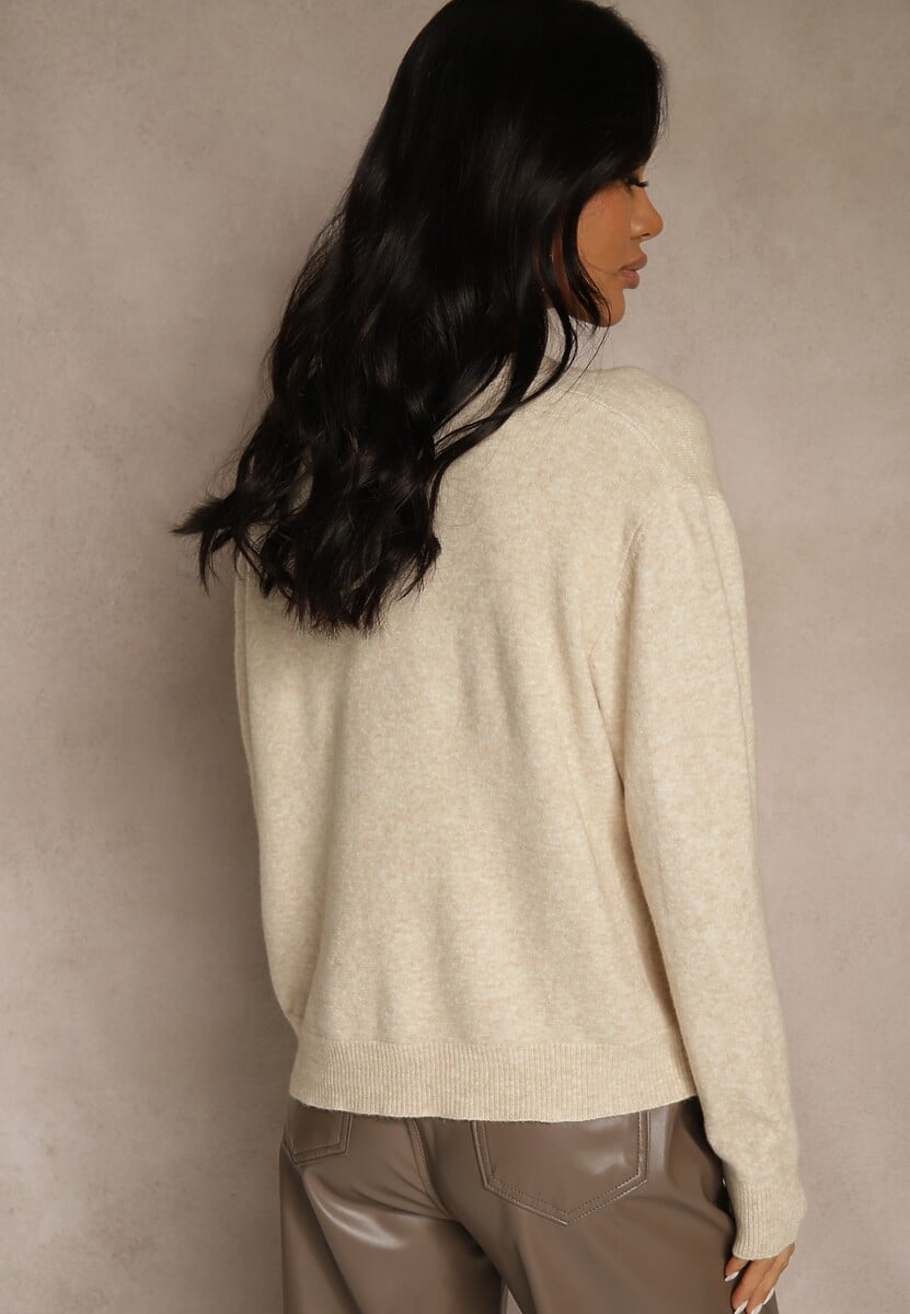 Beżowy Kardigan na Guziki z Domieszką Kaszmiru Vetiella 3