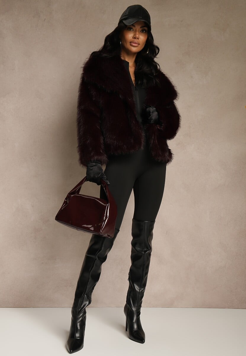 Bordowa Kurtka Futrzana Ozdobiona Kołnierzem Avelire 2