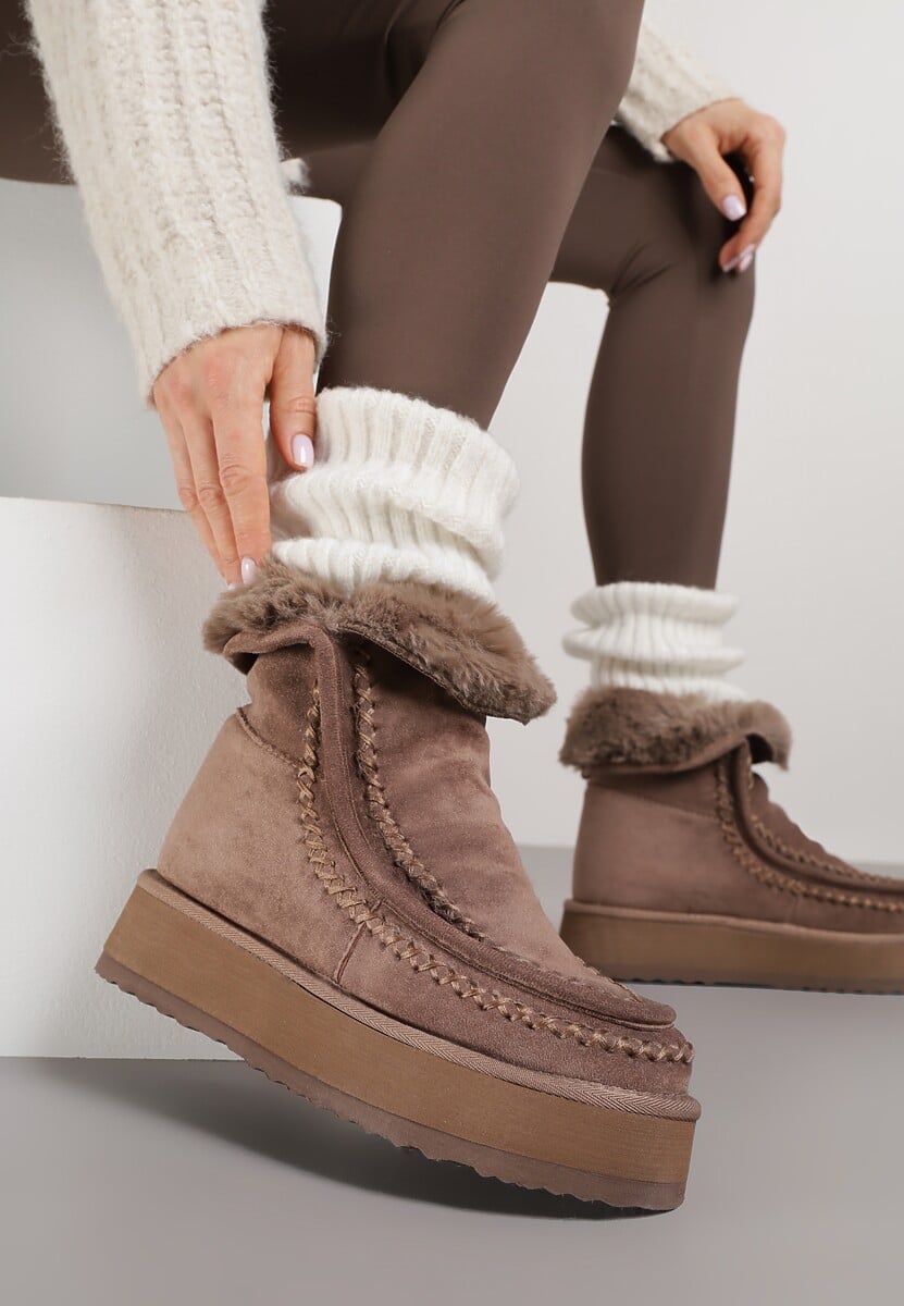 Ciemnobeżowe Śniegowce Ozdobione Haftem Rawedena 2