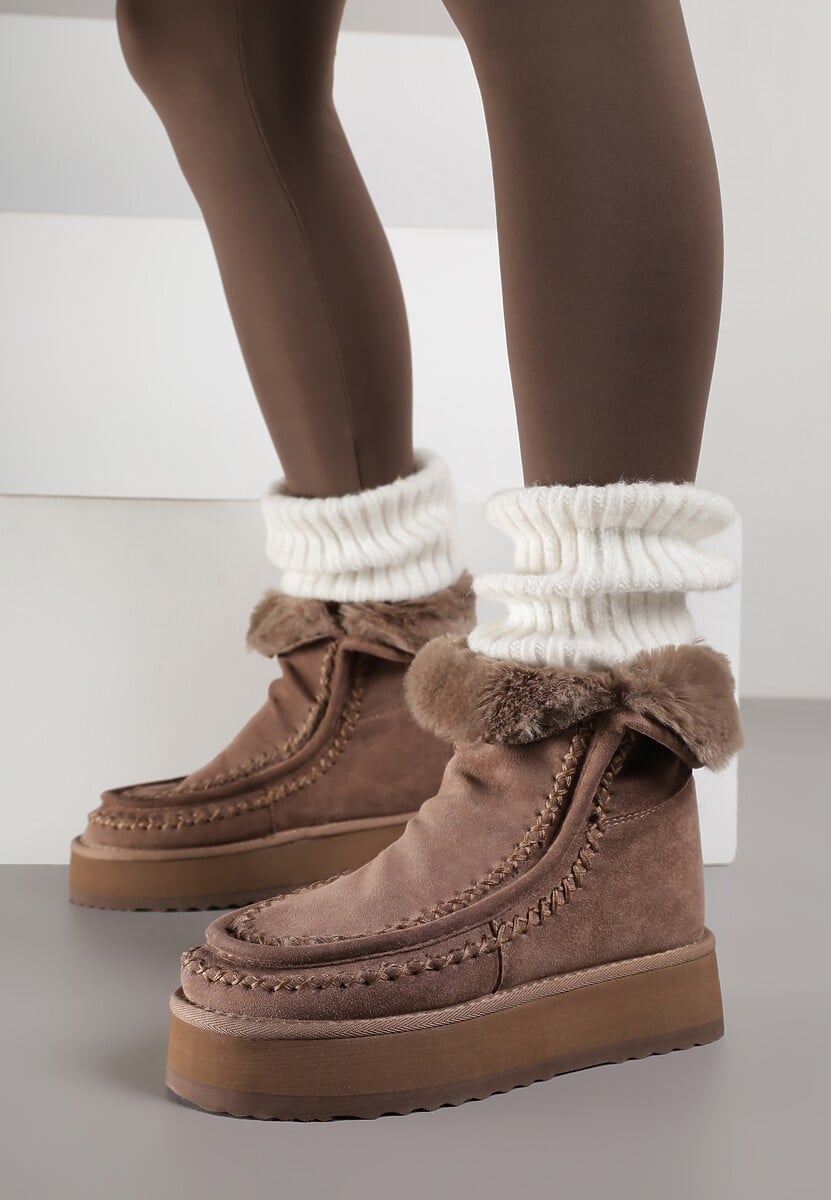 Ciemnobeżowe Śniegowce Ozdobione Haftem Rawedena 3