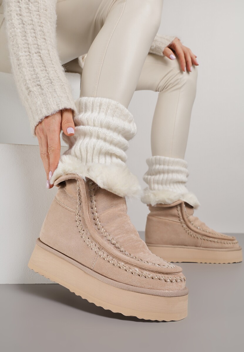 Beżowe Śniegowce Ozdobione Haftem Rawedena 2