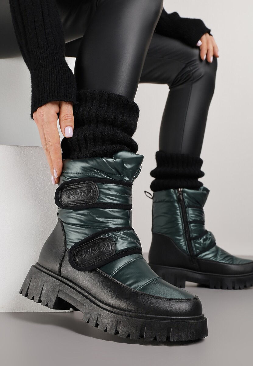 Ciemnozielone Śniegowce na Rzepy i Grubej Podeszwie Cashel 1