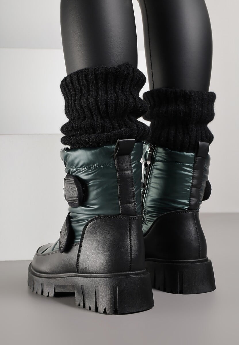 Ciemnozielone Śniegowce na Rzepy i Grubej Podeszwie Cashel 3