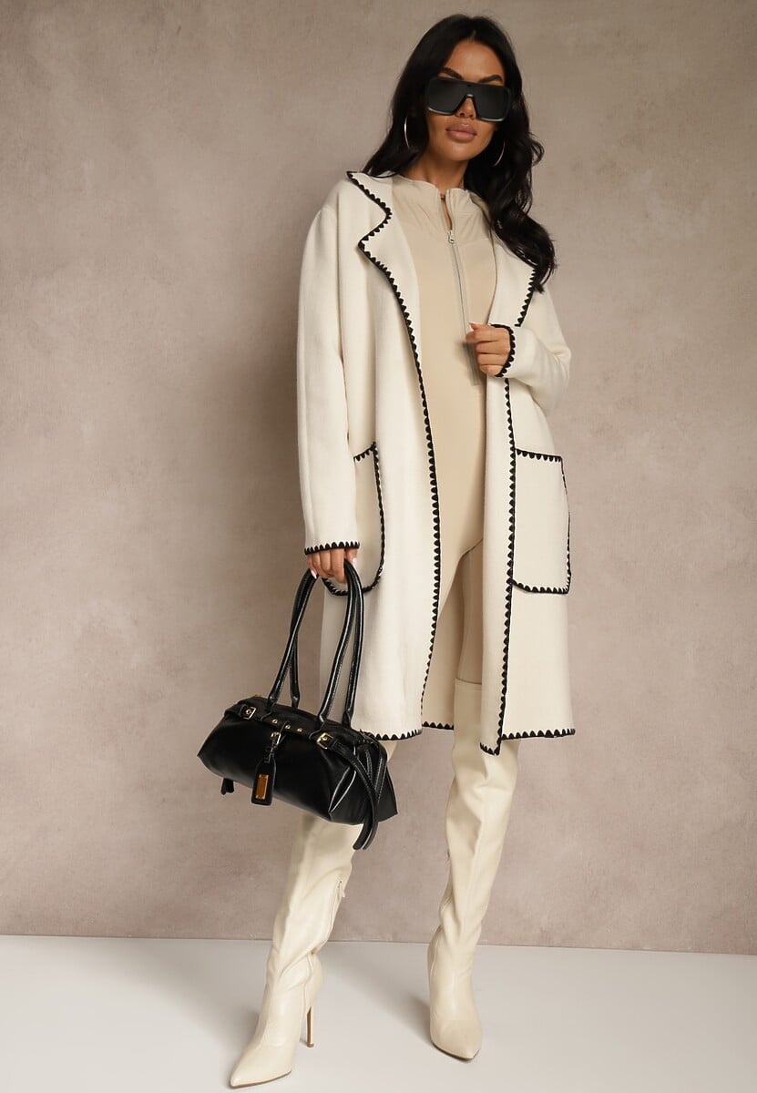 Beżowy Kardigan z Haftowaną Lamówką Tuscele 2