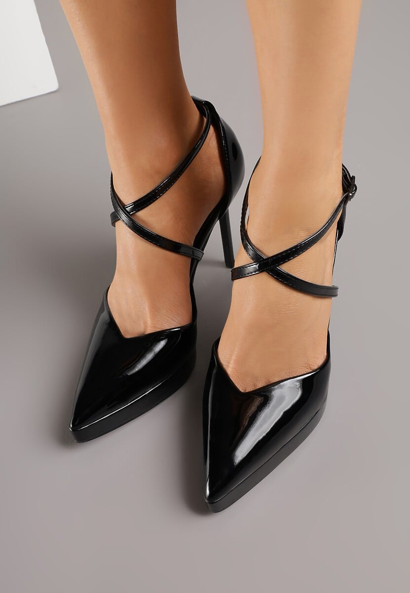 Czarne Szpilki z Platformą i Przeplatanymi Paskami Ferinela 3